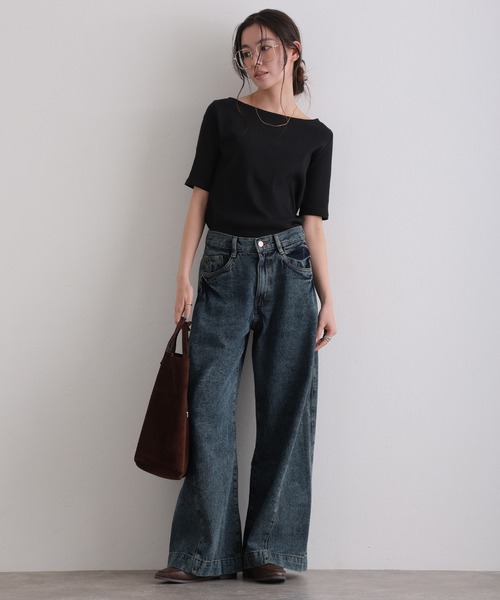 ElegChic(エレグシック)の「ボートネックコットンリブTシャツ(Tシャツ/カットソー・レディース・ブラック/ベージュ/オフホワイト・4L/L/XL/XXL/M)」の9枚目の写真