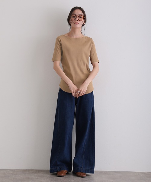 ElegChic(エレグシック)の「ボートネックコットンリブTシャツ(Tシャツ/カットソー・レディース・ブラック/ベージュ/オフホワイト・4L/L/XL/XXL/M)」の12枚目の写真