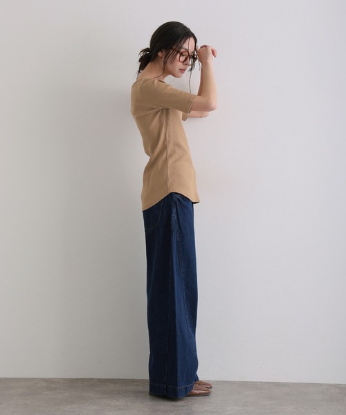ElegChic(エレグシック)の「ボートネックコットンリブTシャツ(Tシャツ/カットソー・レディース・ブラック/ベージュ/オフホワイト・4L/L/XL/XXL/M)」の13枚目の写真