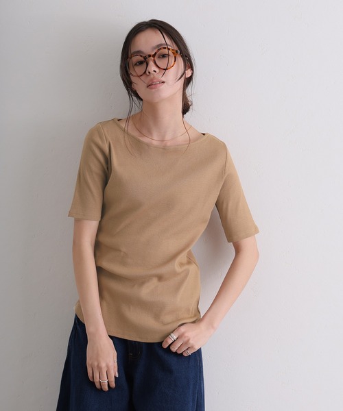 ElegChic(エレグシック)の「ボートネックコットンリブTシャツ(Tシャツ/カットソー・レディース・ブラック/ベージュ/オフホワイト・4L/L/XL/XXL/M)」の19枚目の写真