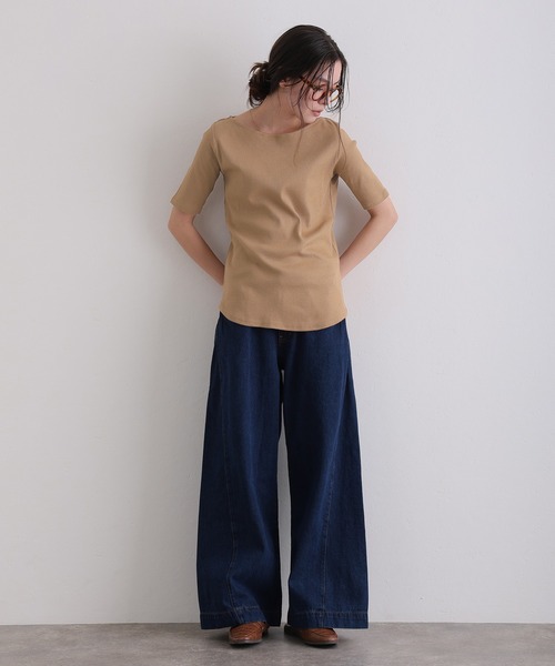 ElegChic(エレグシック)の「ボートネックコットンリブTシャツ(Tシャツ/カットソー・レディース・ブラック/ベージュ/オフホワイト・4L/L/XL/XXL/M)」の21枚目の写真