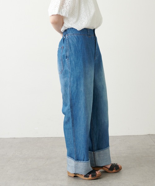 PUAL CE CIN(ピュアルセシン)の「綿麻/コットンリネン デニムロールアップパンツ(デニムパンツ・レディース・インディゴブルー/ブルー・FREE)」の14枚目の写真