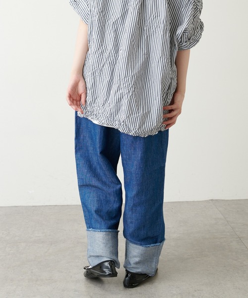 PUAL CE CIN(ピュアルセシン)の「綿麻/コットンリネン デニムロールアップパンツ(デニムパンツ・レディース・インディゴブルー/ブルー・FREE)」の16枚目の写真