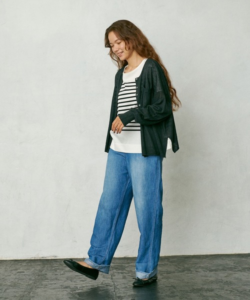 PUAL CE CIN(ピュアルセシン)の「綿麻/コットンリネン デニムロールアップパンツ(デニムパンツ・レディース・インディゴブルー/ブルー・FREE)」の9枚目の写真