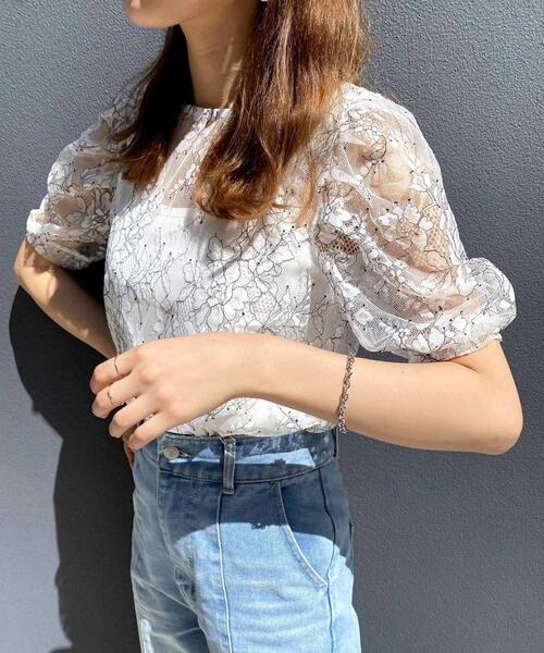 INGNI（イング）の「配色レースパワショルキャミセット（Tシャツ/カットソー・レディース・ブラック/パープル/オフホワイト・M）」の8枚目の写真