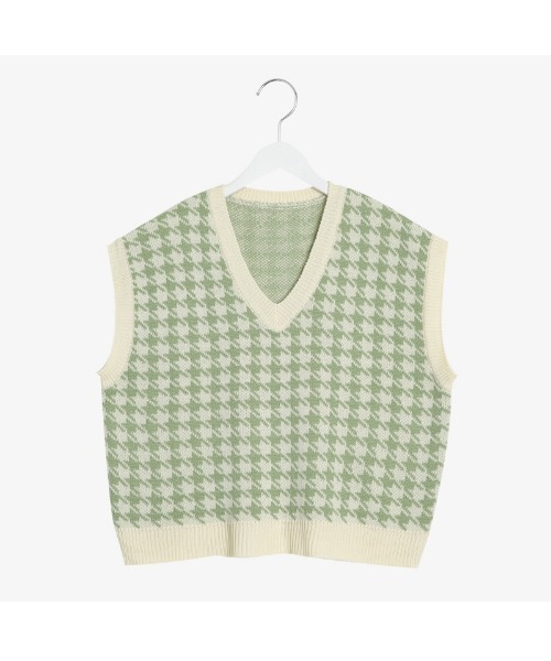 SONA（ソナ）の「SONYUNARA ハウンドトゥース柄ニットベスト（ベスト・レディース・ブラック/ベージュ/グリーン・FREE）」の5枚目の写真