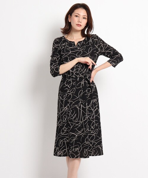 セール 洗える 日本製 De Coup 総柄キーネックワンピース ワンピース Chance クードシャンス のファッション