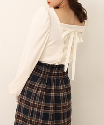 one after another NICE CLAUP | バックレースアップテレコトップス(Tシャツ/カットソー)