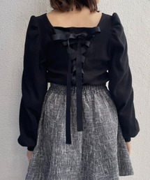 one after another NICE CLAUP | バックレースアップテレコトップス(Tシャツ/カットソー)