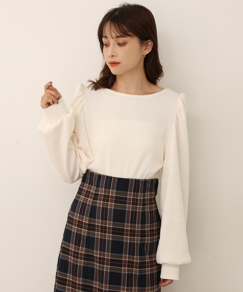 one after another NICE CLAUP（ワンアフターアナザーナイスクラップ）の「バックレースアップテレコトップス（Tシャツ/カットソー・レディース・ブラック/ベージュ/ピンク/アイボリー・FREE）」の18枚目の写真