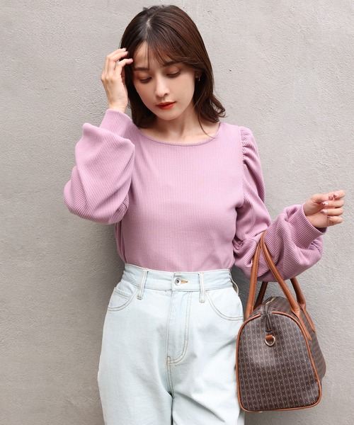 one after another NICE CLAUP（ワンアフターアナザーナイスクラップ）の「バックレースアップテレコトップス（Tシャツ/カットソー・レディース・ブラック/ベージュ/ピンク/アイボリー・FREE）」の13枚目の写真