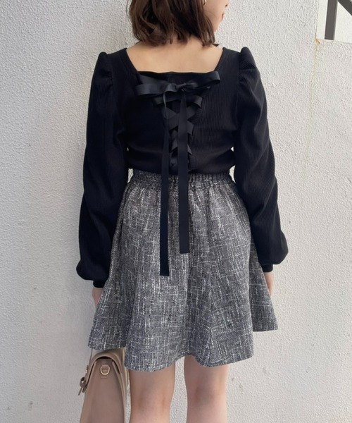 one after another NICE CLAUP（ワンアフターアナザーナイスクラップ）の「バックレースアップテレコトップス（Tシャツ/カットソー・レディース・ブラック/ベージュ/ピンク/アイボリー・FREE）」の12枚目の写真