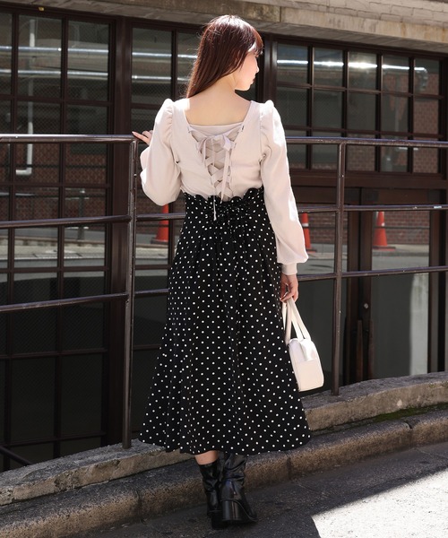 one after another NICE CLAUP（ワンアフターアナザーナイスクラップ）の「バックレースアップテレコトップス（Tシャツ/カットソー・レディース・ブラック/ベージュ/ピンク/アイボリー・FREE）」の16枚目の写真