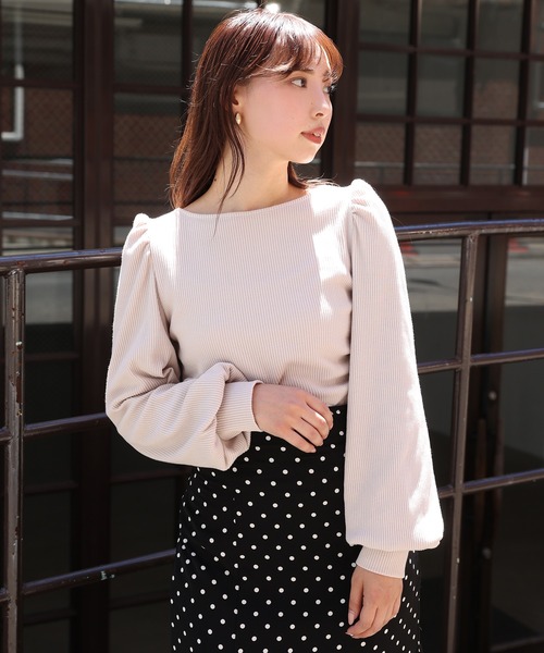 one after another NICE CLAUP（ワンアフターアナザーナイスクラップ）の「バックレースアップテレコトップス（Tシャツ/カットソー・レディース・ブラック/ベージュ/ピンク/アイボリー・FREE）」の6枚目の写真