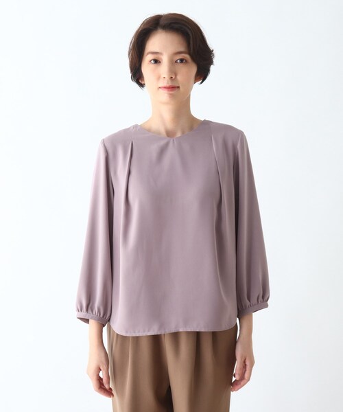 DRESKIP(ドレスキップ)の「◆前後2WAY キーネック7分袖ブラウス(シャツ/ブラウス・レディース・ブラック/ナチュラル/ピンク系・02/04/03)」の4枚目の写真