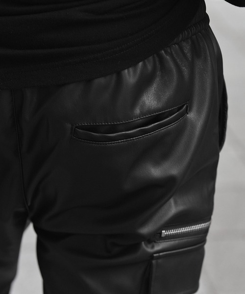 Danke Schön フェイクレザー カーゴジョガーパンツ ブラック 32 L 選べる4size ／ 2color 】2WAY ドロストフェイクレザーワイド