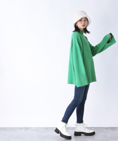 プリーツプリーツ　ハイネック　ポンチョ　グリーン JEANASIS（ジーナシス）の「5Gカラーストレッチハイネックプル