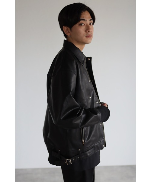 CREARE -LINO-（クレアーレリノ）の「フェイクレザー ビックシルエット 比翼ブルゾン<ユニセックス>（ライダースジャケット・メンズ・ブラック/ダークブラウン・L/M）」の6枚目の写真