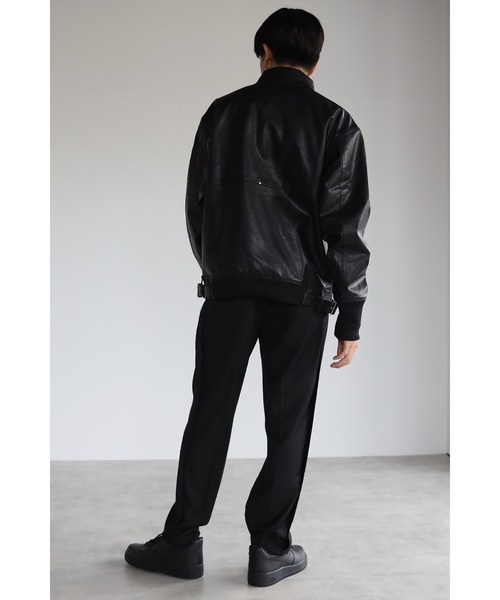 CREARE -LINO-（クレアーレリノ）の「フェイクレザー ビックシルエット 比翼ブルゾン<ユニセックス>（ライダースジャケット・メンズ・ブラック/ダークブラウン・L/M）」の13枚目の写真