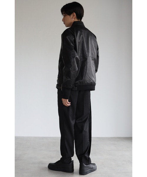 CREARE -LINO-（クレアーレリノ）の「フェイクレザー ビックシルエット 比翼ブルゾン<ユニセックス>（ライダースジャケット・メンズ・ブラック/ダークブラウン・L/M）」の12枚目の写真