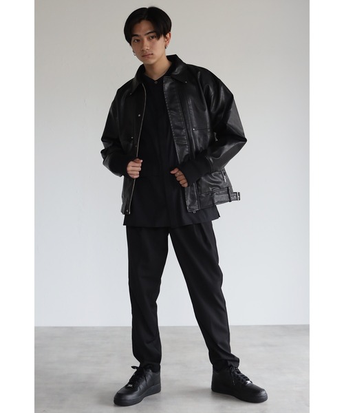 CREARE -LINO-（クレアーレリノ）の「フェイクレザー ビックシルエット 比翼ブルゾン<ユニセックス>（ライダースジャケット・メンズ・ブラック/ダークブラウン・L/M）」の11枚目の写真