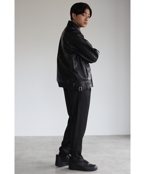 CREARE -LINO-（クレアーレリノ）の「フェイクレザー ビックシルエット 比翼ブルゾン<ユニセックス>（ライダースジャケット・メンズ・ブラック/ダークブラウン・L/M）」の14枚目の写真