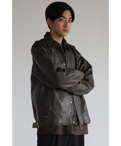 CREARE -LINO-（クレアーレリノ）の「フェイクレザー ビックシルエット 比翼ブルゾン<ユニセックス>（ライダースジャケット・メンズ・ブラック/ダークブラウン・L/M）」の15枚目の写真