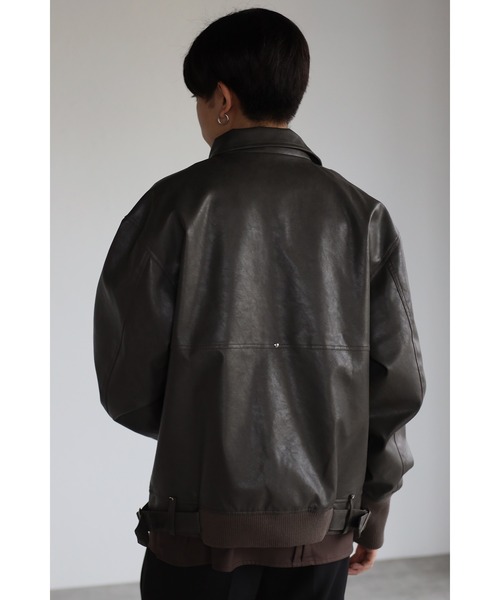 CREARE -LINO-（クレアーレリノ）の「フェイクレザー ビックシルエット 比翼ブルゾン<ユニセックス>（ライダースジャケット・メンズ・ブラック/ダークブラウン・L/M）」の17枚目の写真