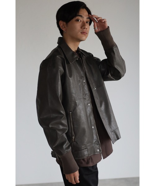 CREARE -LINO-（クレアーレリノ）の「フェイクレザー ビックシルエット 比翼ブルゾン<ユニセックス>（ライダースジャケット・メンズ・ブラック/ダークブラウン・L/M）」の18枚目の写真