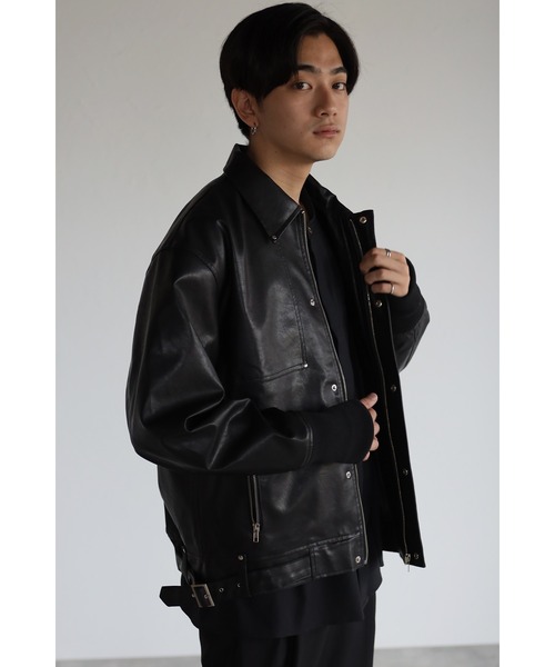 CREARE -LINO-（クレアーレリノ）の「フェイクレザー ビックシルエット 比翼ブルゾン<ユニセックス>（ライダースジャケット・メンズ・ブラック/ダークブラウン・L/M）」の3枚目の写真