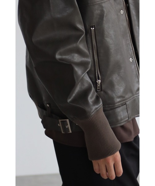 CREARE -LINO-（クレアーレリノ）の「フェイクレザー ビックシルエット 比翼ブルゾン<ユニセックス>（ライダースジャケット・メンズ・ブラック/ダークブラウン・L/M）」の20枚目の写真