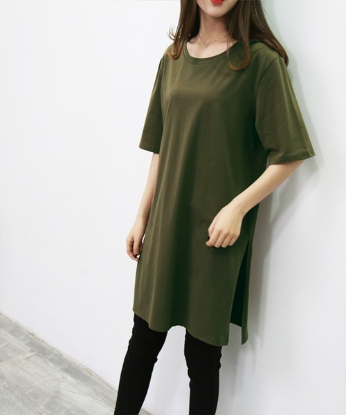 Felt-Maglietta(フェルトマリエッタ)の「サイドスリットルーズカットソー半袖(Tシャツ/カットソー・レディース・ブラック/ダークグレー/モカ/グリーン/ホワイト/ネイビー・FREE/X-LARGE/XX-LARGE)」の5枚目の写真