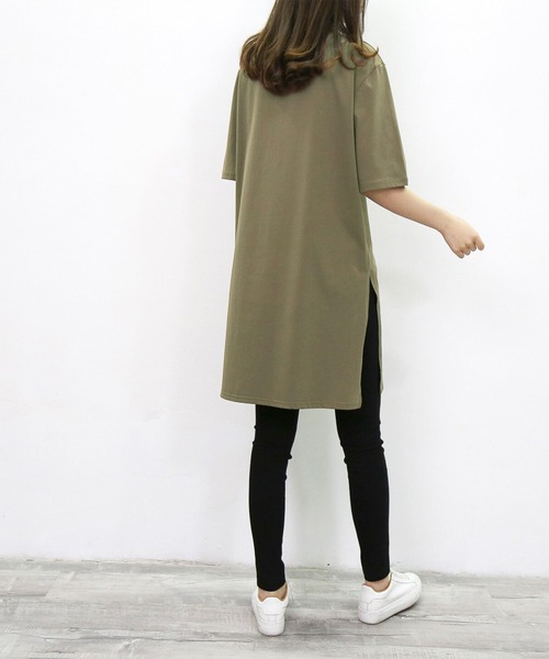 Felt-Maglietta(フェルトマリエッタ)の「サイドスリットルーズカットソー半袖(Tシャツ/カットソー・レディース・ブラック/ダークグレー/モカ/グリーン/ホワイト/ネイビー・FREE/X-LARGE/XX-LARGE)」の12枚目の写真