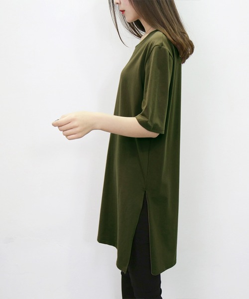Felt-Maglietta(フェルトマリエッタ)の「サイドスリットルーズカットソー半袖(Tシャツ/カットソー・レディース・ブラック/ダークグレー/モカ/グリーン/ホワイト/ネイビー・FREE/X-LARGE/XX-LARGE)」の13枚目の写真