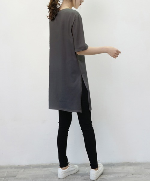 Felt-Maglietta(フェルトマリエッタ)の「サイドスリットルーズカットソー半袖(Tシャツ/カットソー・レディース・ブラック/ダークグレー/モカ/グリーン/ホワイト/ネイビー・FREE/X-LARGE/XX-LARGE)」の11枚目の写真