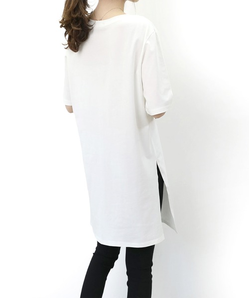 Felt-Maglietta(フェルトマリエッタ)の「サイドスリットルーズカットソー半袖(Tシャツ/カットソー・レディース・ブラック/ダークグレー/モカ/グリーン/ホワイト/ネイビー・FREE/X-LARGE/XX-LARGE)」の7枚目の写真