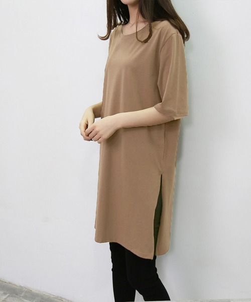 Felt-Maglietta(フェルトマリエッタ)の「サイドスリットルーズカットソー半袖(Tシャツ/カットソー・レディース・ブラック/ダークグレー/モカ/グリーン/ホワイト/ネイビー・FREE/X-LARGE/XX-LARGE)」の15枚目の写真