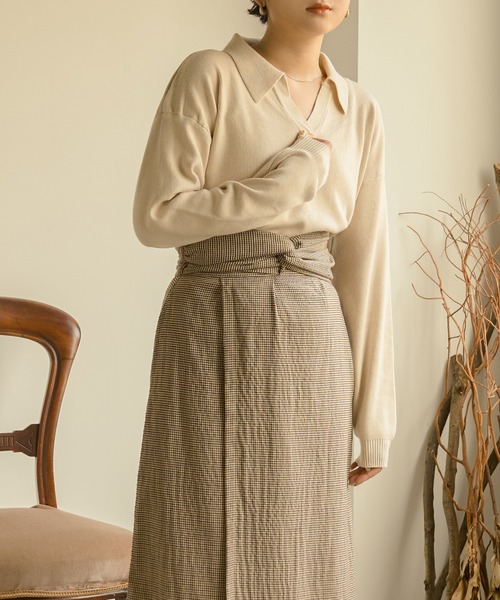 Ambre Neige（アンブルネージュ）の「ポロニット／【WEB/EC限定商品】（ニット/セーター・レディース・アイボリー/ダークブラウン・FREE）」の8枚目の写真