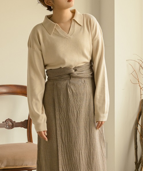 Ambre Neige（アンブルネージュ）の「ポロニット／【WEB/EC限定商品】（ニット/セーター・レディース・アイボリー/ダークブラウン・FREE）」の3枚目の写真