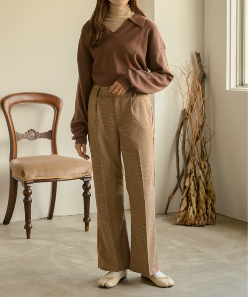 Ambre Neige（アンブルネージュ）の「ポロニット／【WEB/EC限定商品】（ニット/セーター・レディース・アイボリー/ダークブラウン・FREE）」の4枚目の写真