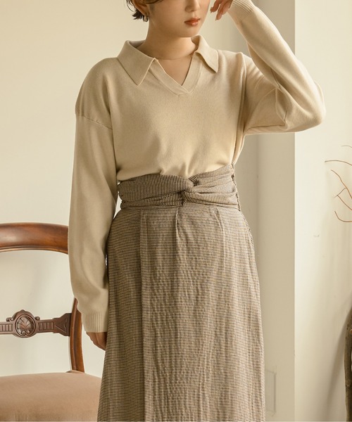 Ambre Neige（アンブルネージュ）の「ポロニット／【WEB/EC限定商品】（ニット/セーター・レディース・アイボリー/ダークブラウン・FREE）」の16枚目の写真