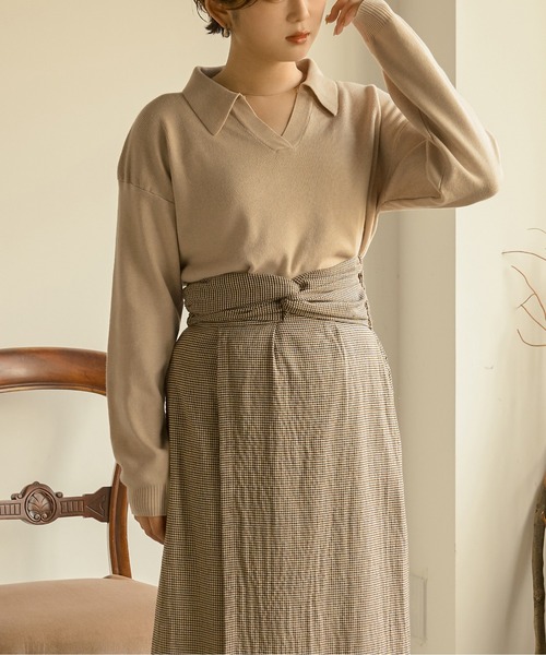 Ambre Neige（アンブルネージュ）の「ポロニット／【WEB/EC限定商品】（ニット/セーター・レディース・アイボリー/ダークブラウン・FREE）」の18枚目の写真