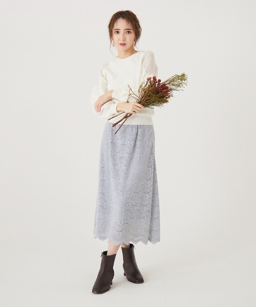 BE RADIANCE(ビーラディエンス)の「フラワーレース切替ニットトップス(ニット/セーター・レディース・ラベンダー/オフホワイト/ブルー・FREE)」の13枚目の写真