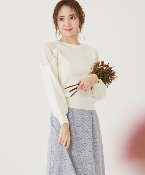 BE RADIANCE(ビーラディエンス)の「フラワーレース切替ニットトップス(ニット/セーター・レディース・ラベンダー/オフホワイト/ブルー・FREE)」の8枚目の写真