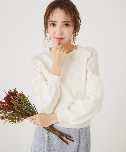 BE RADIANCE(ビーラディエンス)の「フラワーレース切替ニットトップス(ニット/セーター・レディース・ラベンダー/オフホワイト/ブルー・FREE)」の12枚目の写真