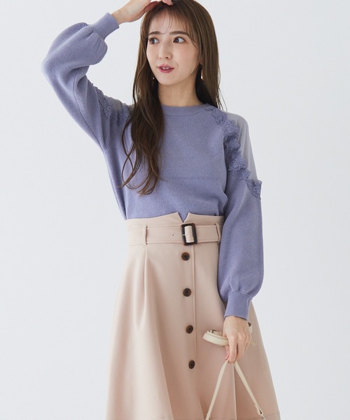 BE RADIANCE(ビーラディエンス)の「フラワーレース切替ニットトップス(ニット/セーター・レディース・ラベンダー/オフホワイト/ブルー・FREE)」の14枚目の写真