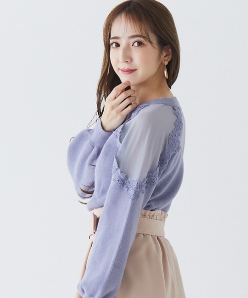 BE RADIANCE(ビーラディエンス)の「フラワーレース切替ニットトップス(ニット/セーター・レディース・ラベンダー/オフホワイト/ブルー・FREE)」の16枚目の写真