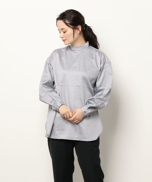 AMERICAN HOLIC（アメリカンホリック）の「ハイネック衿フリルブラウス（シャツ/ブラウス・レディース・ブラック/オフホワイト/サックスブルー/ストライプ・M/L）」の6枚目の写真