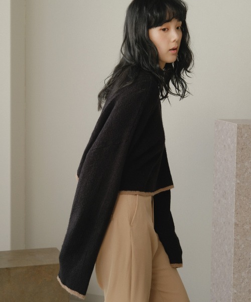 Bab(バブ)の「【WEB限定】バックラウンドバイカラーショートニット(ニット/セーター・レディース・ブラック/アイボリー/ラベンダー・FREE)」の21枚目の写真