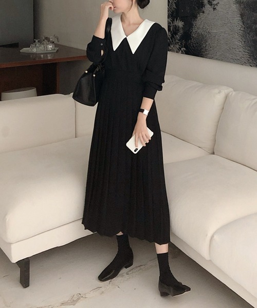 Leja（レジャ）の「【ELCY】ビックカラーパフスリーブロング丈ワンピース（ワンピース・レディース・ブラック・FREE）」の2枚目の写真